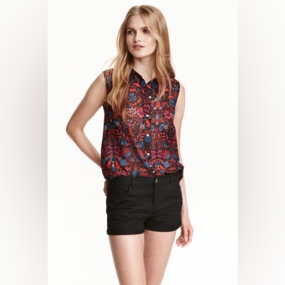 H&M Sheer Floral Button Down Sleeveless Blouse Size 14